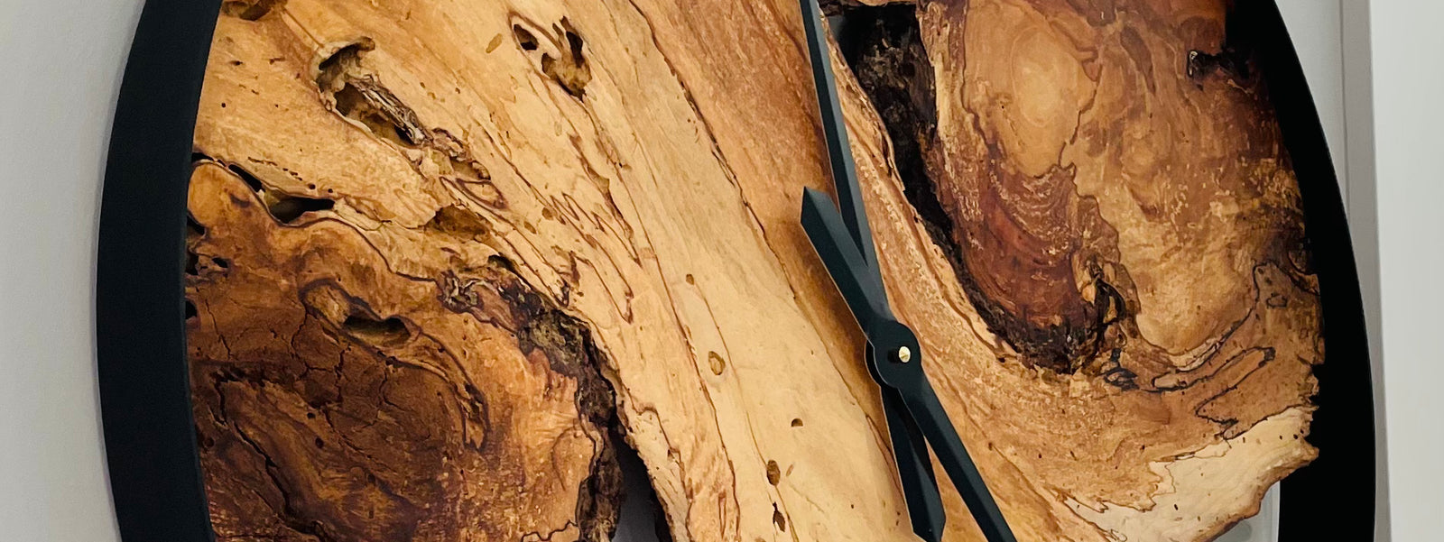 Spalted maple burl handmade wall clock. Lightwood Designs.