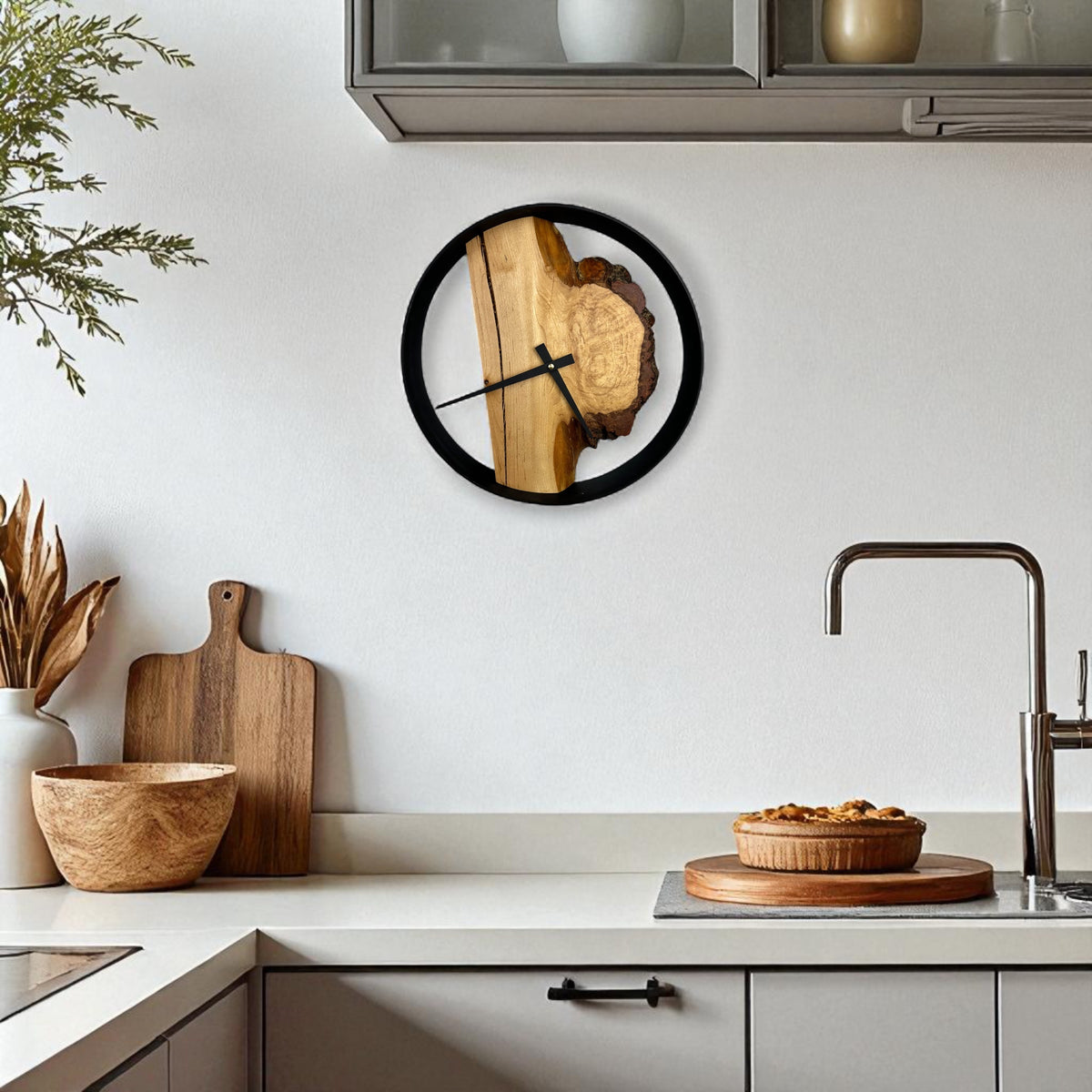 Hard Maple Burl Handmade Wall Clock - 12" Diameter, No.1204