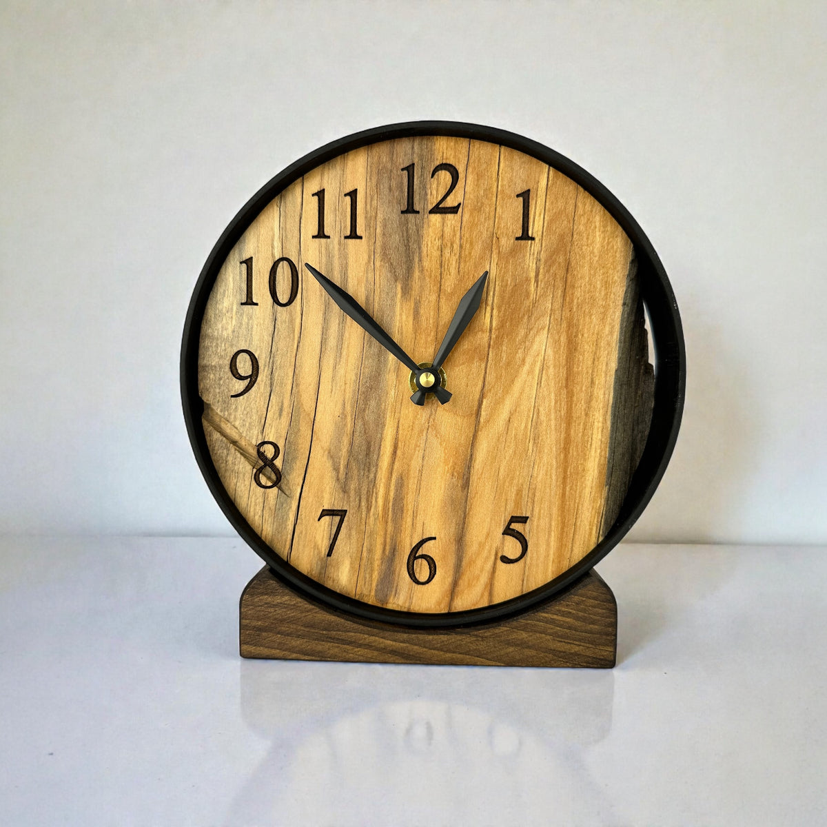 Handmade Salvaged-Wood Desk &amp; Wall Clock – 8" with Steel Frame