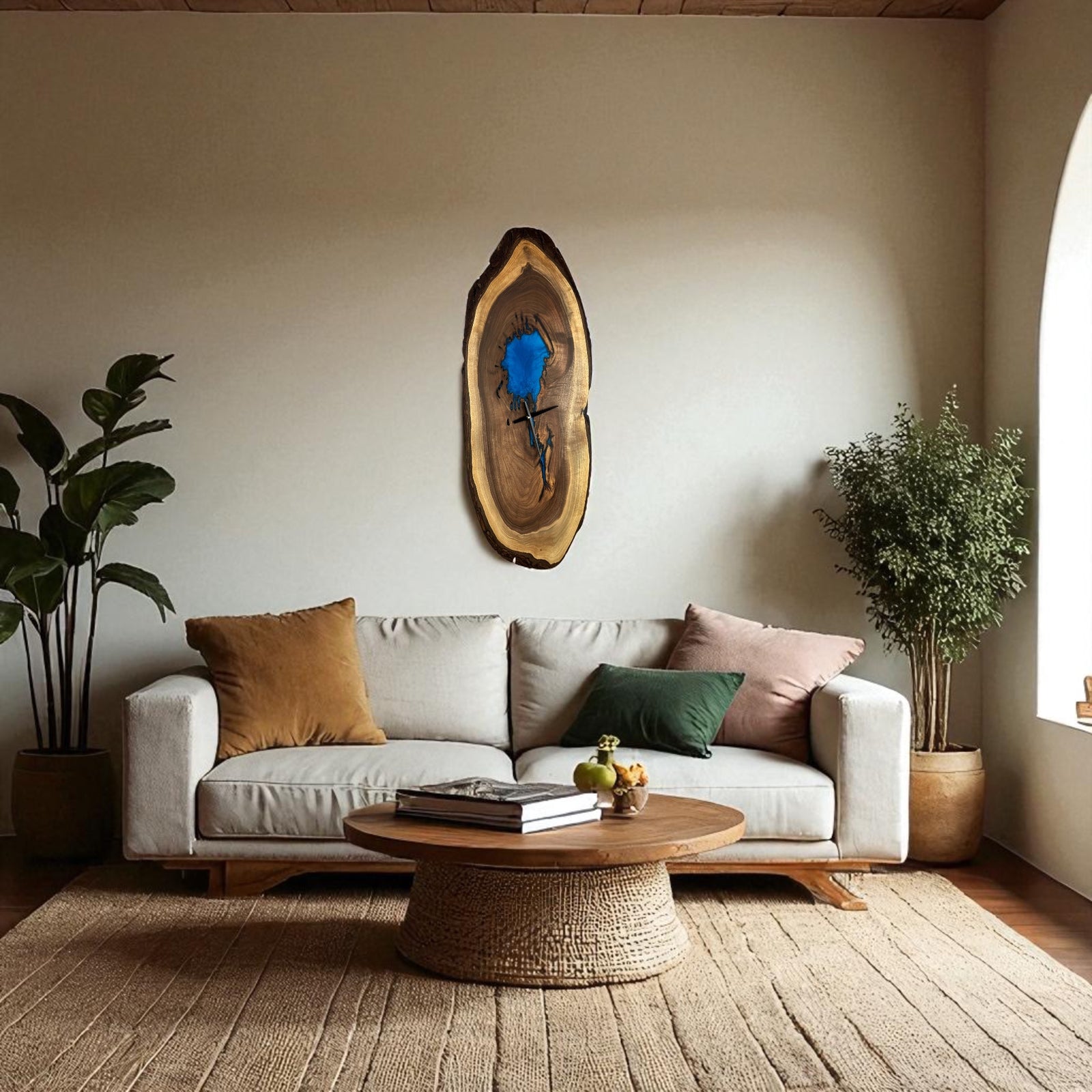 Black Walnut with Epoxy Inlay Handmade Wooden Wall Clock – 38" x 12" No.C3801