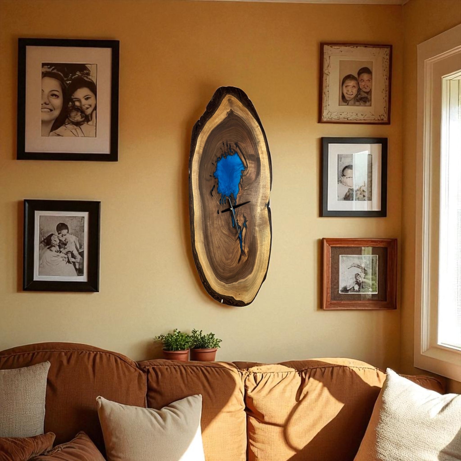 Black Walnut with Epoxy Inlay Handmade Wooden Wall Clock – 38" x 12" No.C3801