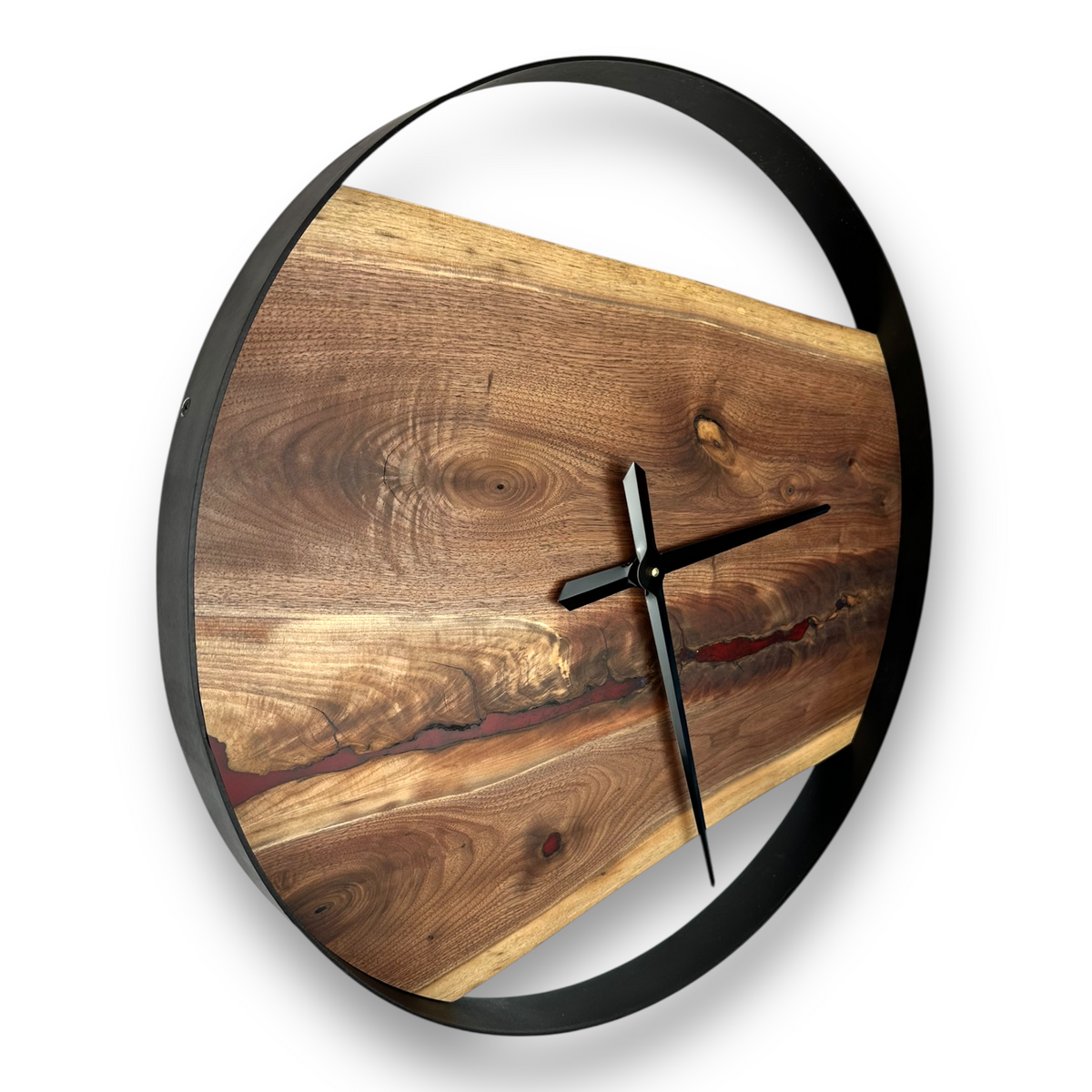 Black Walnut with Epoxy Inlay Wooden Wall Clock – 24" Diameter No. 2404