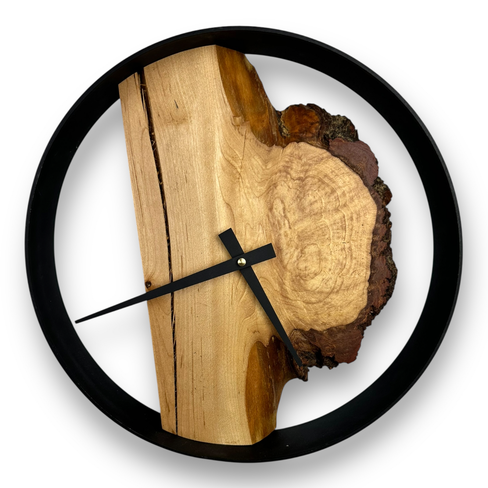 Hard Maple Burl Handmade Wall Clock - 12" Diameter, No.1204