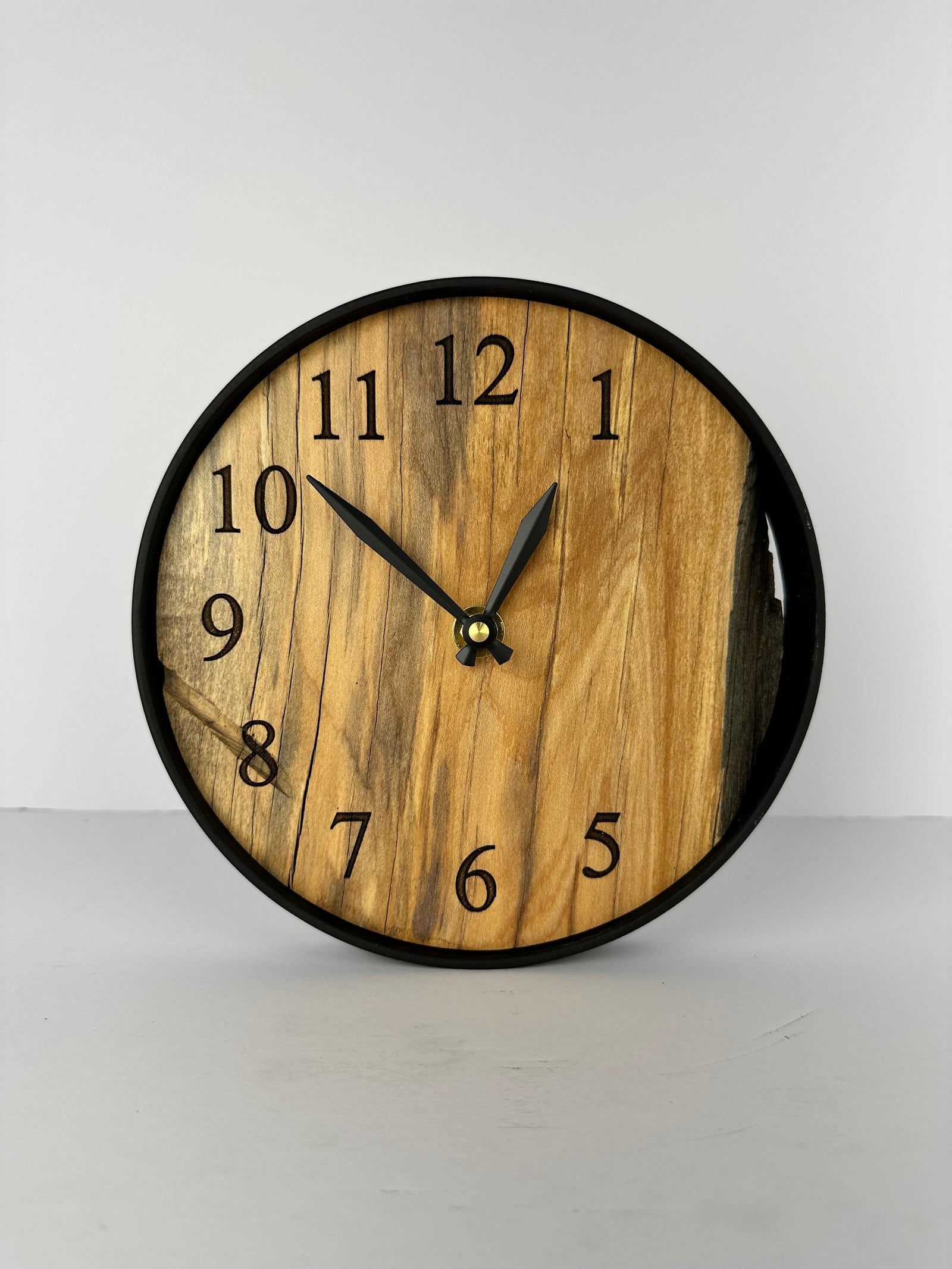 Handmade Salvaged-Wood Desk & Wall Clock – 8" with Steel Frame