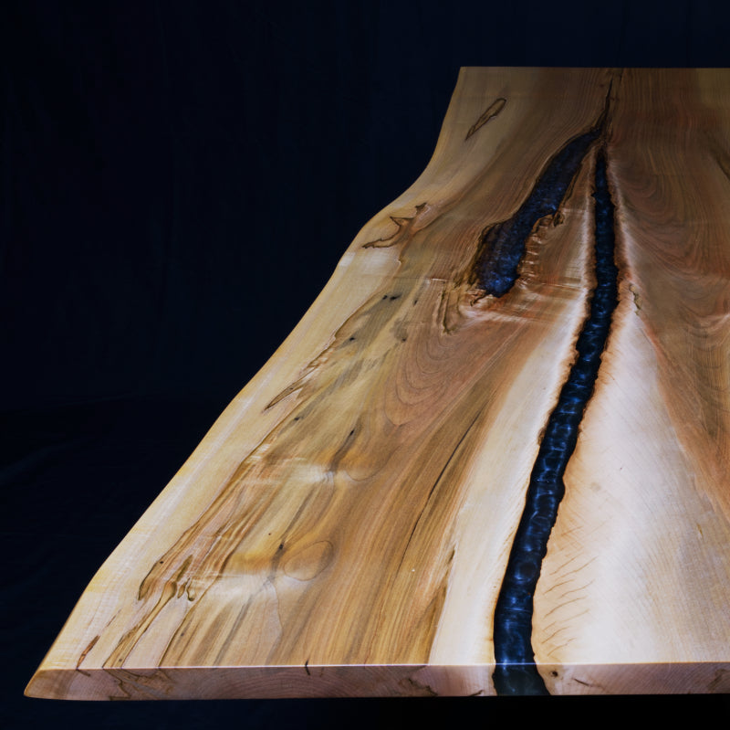 Maple live edge desk with epoxy. Black walnut - mid century modern legs