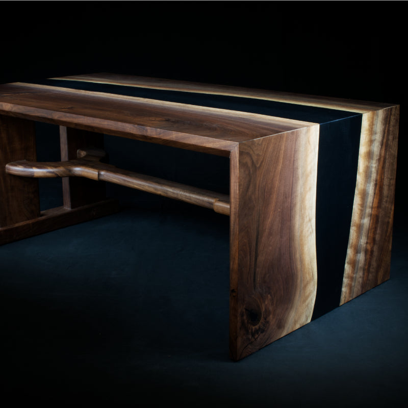 Black Walnut infinity table with black epoxy. hand made base, Lightwood Designs, custom woodworking, home décor, office décor, gift, wedding gift, anniversary gift, custom engraving, Elora, Ontario, Handmade, Local