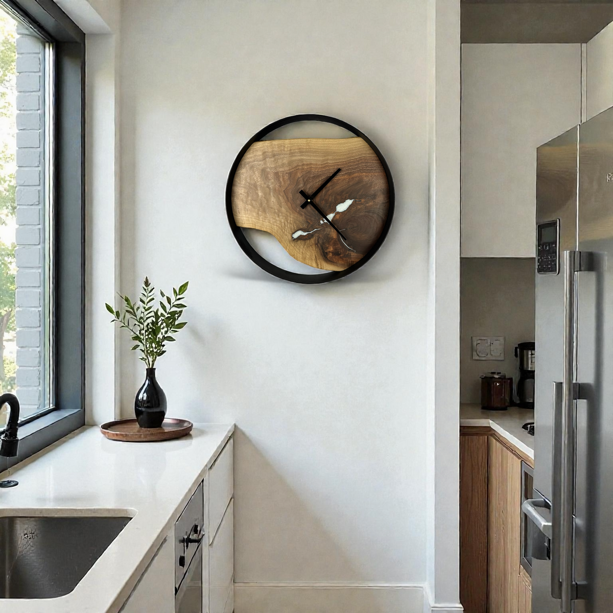 Black Walnut w/ Epoxy inlay Wall Clock – 18" Diameter No. 1808